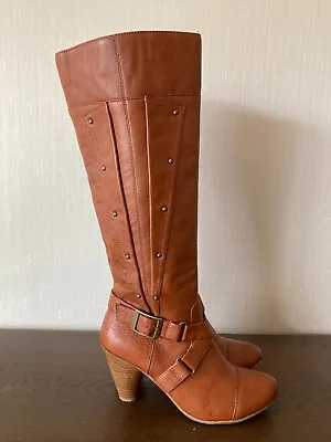 MIZ MOOZ Knee Boots Womens Size 6.5 Brown Leather Zip Fashion Excellent • $65.95