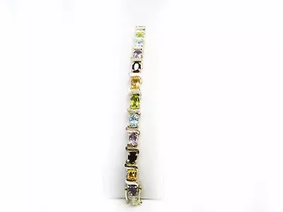 Sterling Silver Multi-Color Gemstone Link Bracelet 7 1/2  Long • $9.95