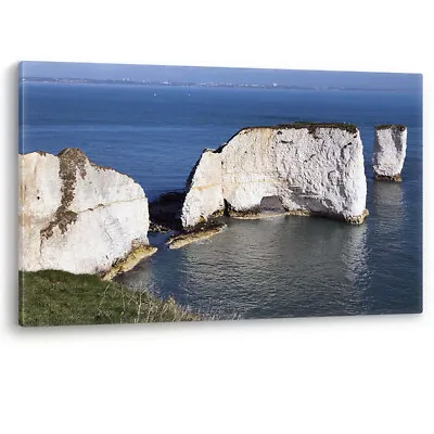 Old Harry Rocks White Bournemouth UK Luxury Canvas Wall Art Large Picture Print • £74.95