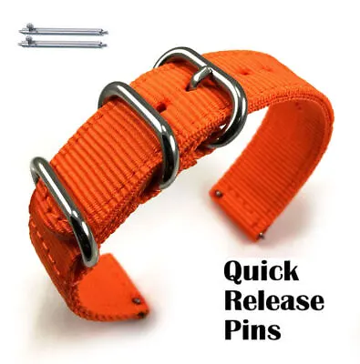 Orange Nylon Watch Band Strap Belt Army Military Ballistic Silver Buckle 6037 • $11.95