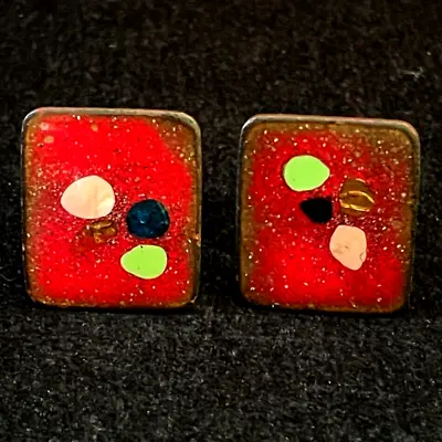 Enamel Copper Cufflinks Modern Art Abstract Mid Century VTG FREE SHIPPING JCS • $17.99