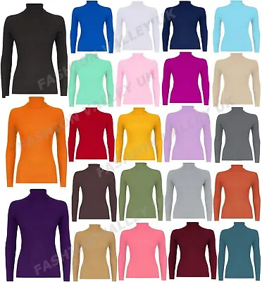£7.99 • Buy Womens Polo Neck Top Ribbed Ladies Roll Turtle High Neck Jumper Long Sleeve 8-14