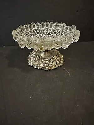 Vintage Bubble Glass Silver Metal Pedestal  Ashtray/Soap /Trinket  Dish • $30