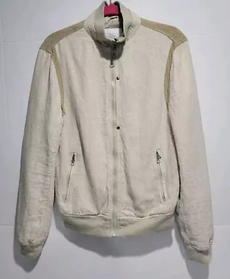 Zara Man Basic Mens Linen Racer Jacket Size Small Two Tone Beige  • $24.95