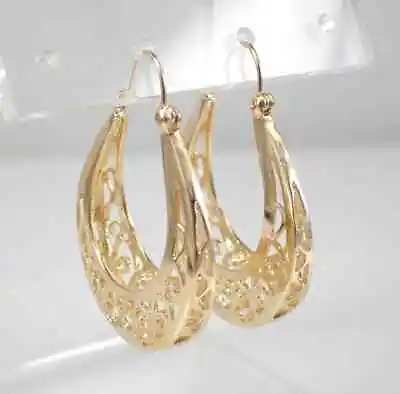 Delicate Women Vintage Estate Gypsy Huggie Hoop Earrings 14K Yellow Gold Plated • $105.29