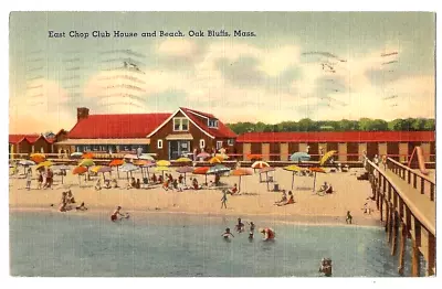 Oak Bluffs Massachusetts C1940's East Chop Club House Beach Scene • $1.30