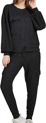 Womens 2pcs Super Soft Lounge Wear Sets Loose Crewneck Tracksuit Sets Black XXL • $19.95