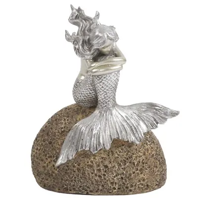 Contemplative Mermaid On A Rock Sculpture Figurine Tabletop Centerpiece 10 Inch • £102.12