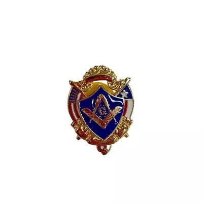 Masonic Crest Lapel Pin Compass Mason  G  Patriotic Goldtone Blue • $12