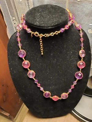 $25.99 • Buy Vintage Gold Tone Pastel Pink Purple Faceted  Joan Rivers Necklace