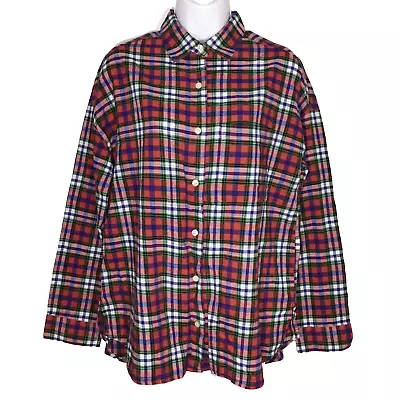 Old Navy The Boyfriend Shirt Womens Button Up Top Size M Red Multicolor Plaid • £23.74