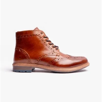 Hush Puppies JOSHUA BROGUE Mens Lace-Up Cushioned Formal Boots Comfortable Tan • £61.69