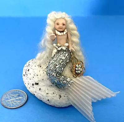 Dollhouse Miniature  Tiny Mermaid On A Resin Rock • $23