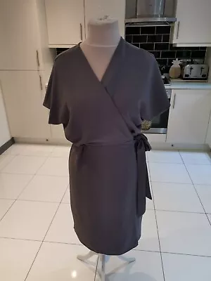 £12.99 • Buy Top Shop Grey Wrap Dress Size 14, Belted, Kimono, V Neck, Knee Length