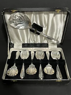 13 Pcs Scalloped Shell Dessert Spoons+ Fork W/Serving Spoon IN Original Box EPNS • $46.95