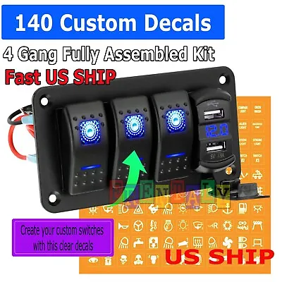 4 Gang Toggle Rocker Switch Panel DUAL USB For Car Boat Marine RV Truck Blue LED • $22.99