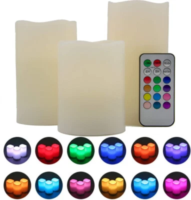£12.96 • Buy Set Of 3 Real Wax Battery Operated Flickering Pillars Light, LED Candle Lights