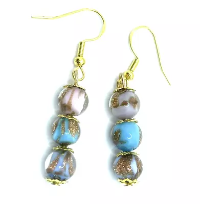 Murano Glass Aventurine Sommerso Beads Made Italy Gold Flakes Custom Earrings • $14.95