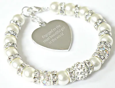 £9.99 • Buy Engraved Personalised Engagment Gift Fiancee Anniversary Wedding Charm Bracelet