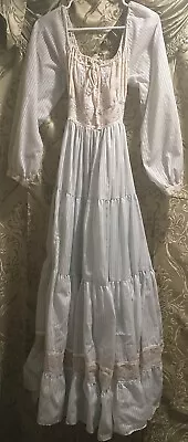 VTG 70s GUNNE SAX Jessica Dress Prairie Cottagecore Stripe Floral S/M Authentic  • $689