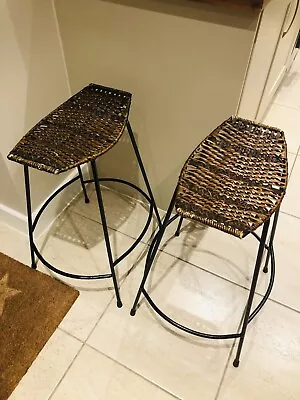 £40 • Buy Wicker Rattan Iron Leg Stools X2 Kitchen Bar Breakfast Bar Stools