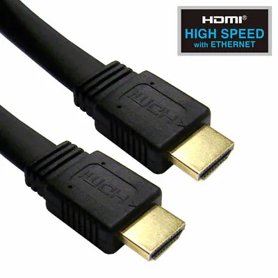 Black FLAT HDMI High Speed 4K Cable For 3D TV 1.4 Lead Short Long 1m-30m 2160p • £3.49