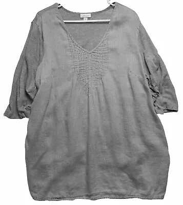 J Jill Love Linen Gray Tunic Blouse Womens 2X 3/4 Stretchy Slub Sleeves & Back • $24.99