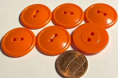 Set Of 6 Vintage Glossy Tangerine Orange Plastic Sewthru Buttons 7/8  23mm 14808 • $5.99