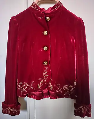$39 • Buy Ralph Lauren Girls Red Velvet Jacket Blazer Size 5 Embroidery Holiday Made Italy