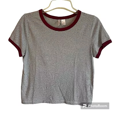 Divided By H&M Maroon/White Striped Crewneck Short Sleeve Crop Top T-Shirt • $7.50