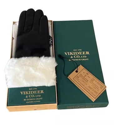 Vikideer & Co. Ltd By Patricia Grant - Black Leather & Rabbit Fur Gloves - Large • $29.99