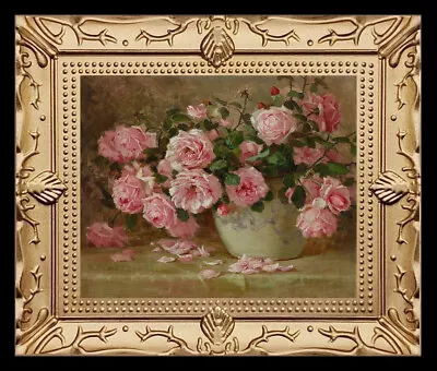 Still Life Pink Roses Floral Miniature Dollhouse Art Picture 8462 • $13.95