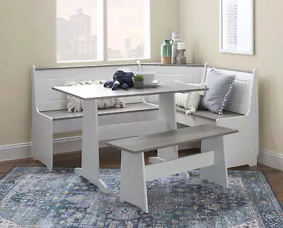 3 Pc Corner Dining Breakfast Nook With Table And Storage Seats 5 White And Gray • $599.97