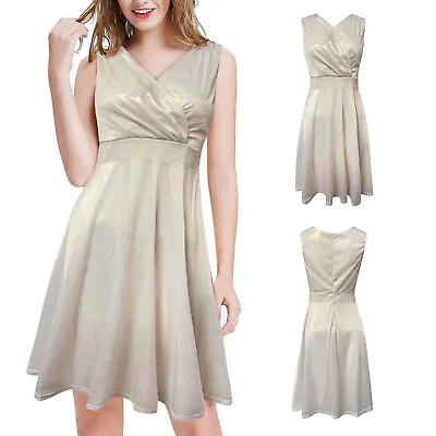 $18.60 • Buy Women's Sleeveless Sequin Glitter V Neck Party Dress Formal Dress Sleeves Women