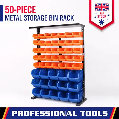 $99.99 • Buy 50Pc Bin Storage Shelving Rack Tool Parts Garage Tray Steel Shelving Organiser