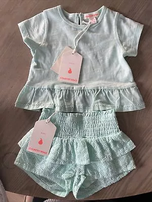 COUNTRY ROAD Baby Girl 0-3m Aqua Tshirt And Short Set BRAND NEW • $15