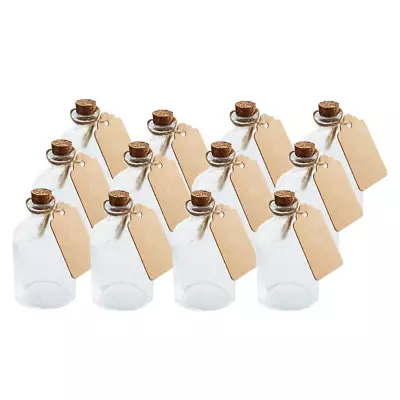 12pcs Clear Glass Bottles With Cork Stoppers Mini Small Jars Vials Wedding Favor • £6.95