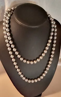 SPAIN MAJORICA BLACK IRIDESCENT GRAY PEARL 34   Pearl Necklace Vintage • $79