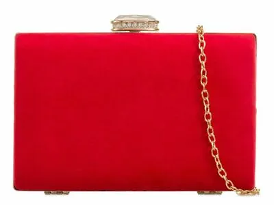 £15.99 • Buy Womens Ladies Bridal Evening Hard Case Box Suede Chain Strap Clutch Bag Wedding