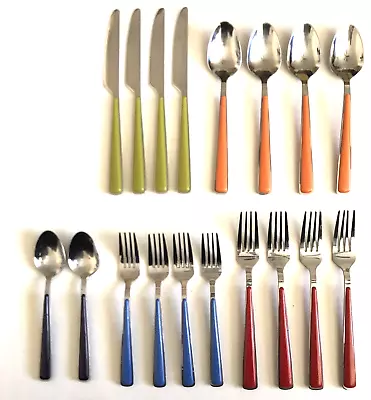 FIESTA MERENGUE Stainless-Plastic FLATWARE Multicolor 18 PC SET Fork Spoon Knife • $45