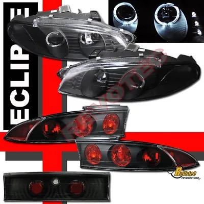 97-99 Mitsubishi Eclipse Dual Halo LED Projector Headlights & Tail Lights Black • $265