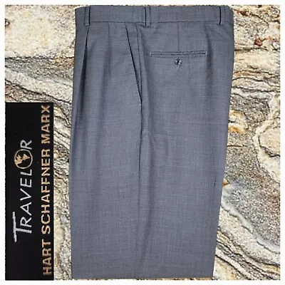 38x32 Hart Schaffner Dress Pants Pleat Cuff Gray Sharkskin Mens Slacks Trousers • $49.95