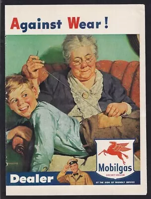 1948 MOBILGAS Print Ad  Against Wear!  Grandma Mending Little Boy's Pants • $11.95