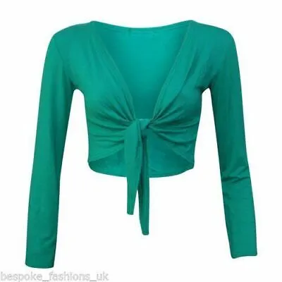 Womens Knot Tie Up Front Shrug Ladies Open Cropped Bolero Short Cardi All Sizes • £7.99