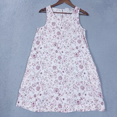 Haute Hippie Dress Womens Small 100% Linen White Pink Floral Print Pockets Shift • $32.99