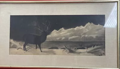 Vintage Framed Print  Swimming Elk  Animal Wall Art Mountain Decor • $65