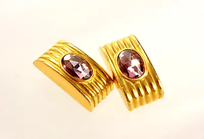 $67.15 • Buy Statement Ben Amun Clip On Earrings Purple Cabochon Gold Plated Designe