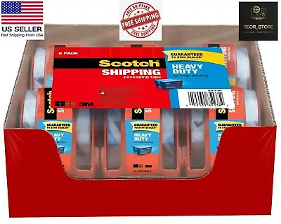 6 Rolls Scotch Shipping Packaging Tape With Dispensers Heavy Duty Packing 3M • $19.97