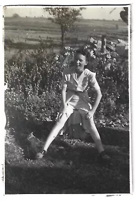 Vintage Photo Pretty Girl Woods Funny Tinky Dress Shorts Saddle Shoes Lesbian • $5.99