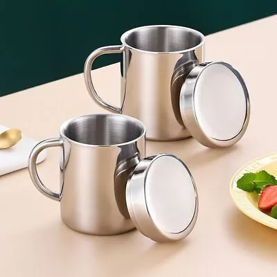 Stainless Steel Coffee Mug With Handle Metal Double Walled Cup 220ml Camping Mug • £6.68